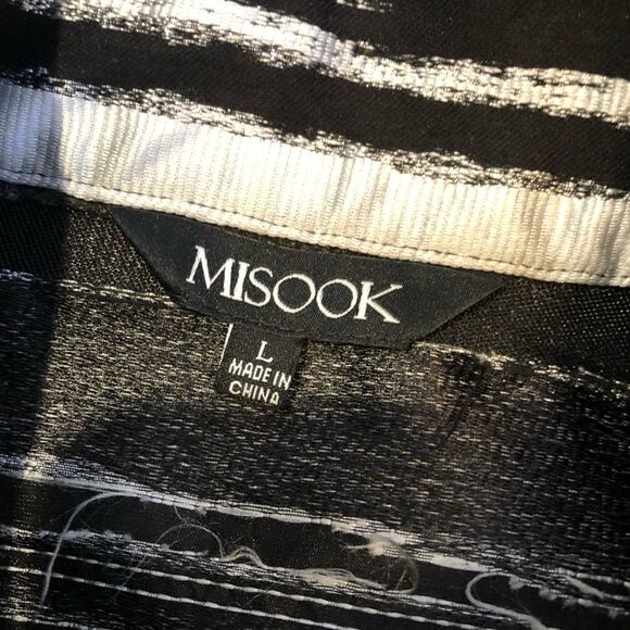 Misook black silver metallic abstract stripe full zip jacket size Large - Picture 8 of 14